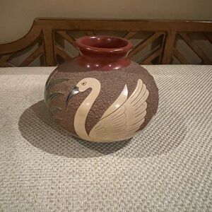 Terra Cotta Swans Vase Signed from Nicaragua